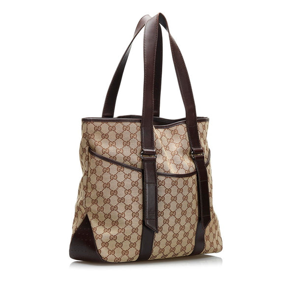 グッチ GGキャンバス トートバッグ ショルダーバッグ 145971 ベージュ ブラウン キャンバス レザー レディース GUCCI 【中古】