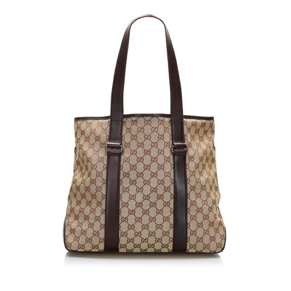 グッチ GGキャンバス トートバッグ ショルダーバッグ 145971 ベージュ ブラウン キャンバス レザー レディース GUCCI 【中古】