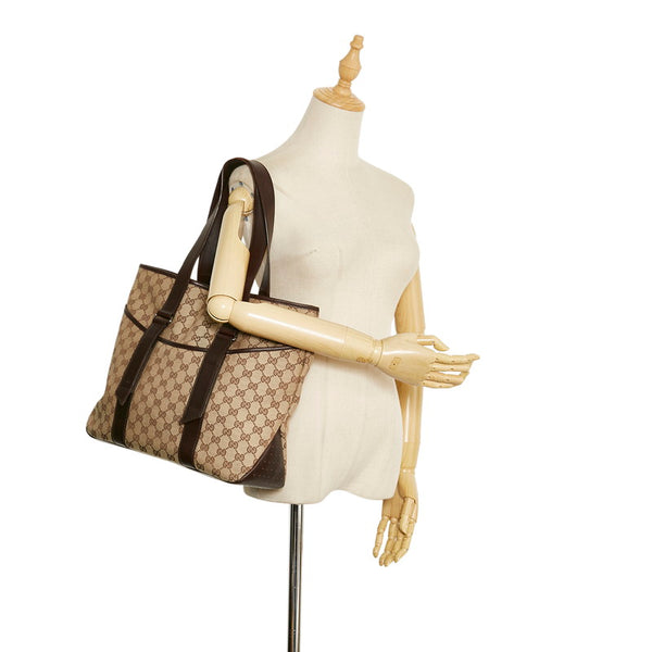 グッチ GGキャンバス トートバッグ ショルダーバッグ 145971 ベージュ ブラウン キャンバス レザー レディース GUCCI 【中古】