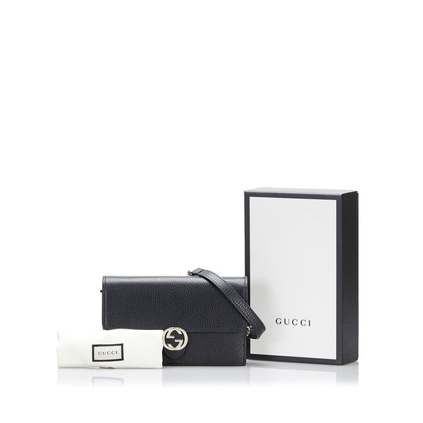 グッチ インターロッキングG チェーンウォレット 長財布 2WAY 510314 ブラック レザー レディース GUCCI 【中古】