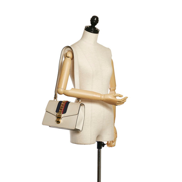 グッチ シェリーライン シルヴィ ショルダーバッグ 421882 ホワイト レザー レディース GUCCI 【中古】