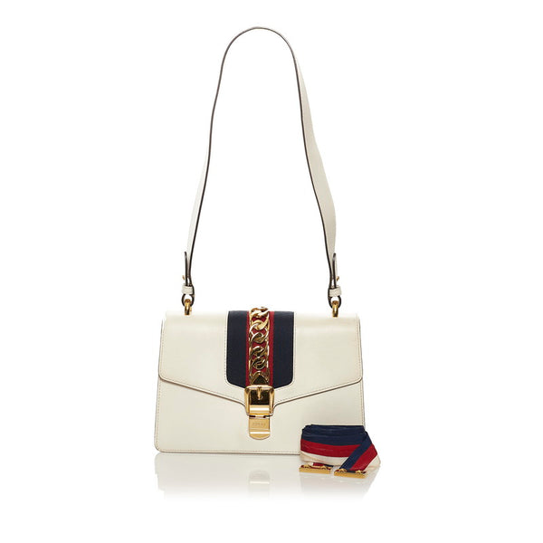 グッチ シェリーライン シルヴィ ショルダーバッグ 421882 ホワイト レザー レディース GUCCI 【中古】