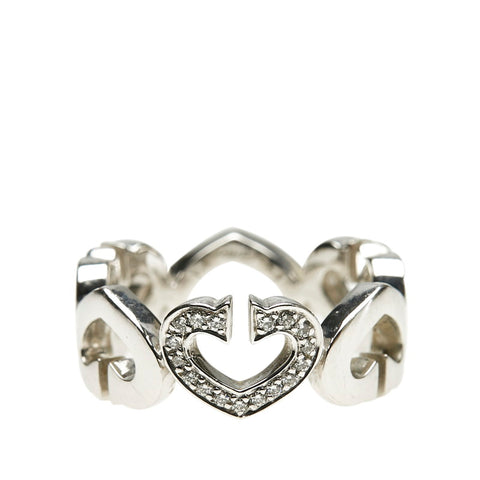 カルティエ K18WG ホワイトゴールド ダイヤ Cハート リング 指輪 レディース CARTIER 9号 【中古】