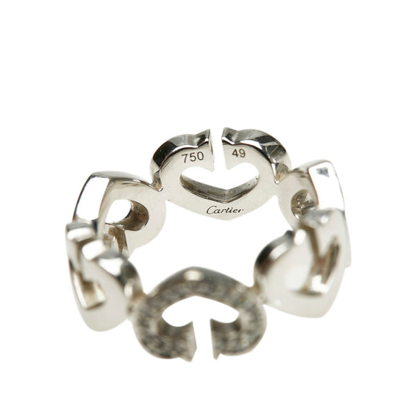 カルティエ K18WG ホワイトゴールド ダイヤ Cハート リング 指輪 レディース CARTIER 9号 【中古】