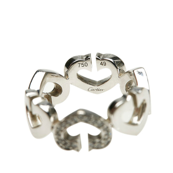 カルティエ K18WG ホワイトゴールド ダイヤ Cハート リング 指輪 レディース CARTIER 9号 【中古】