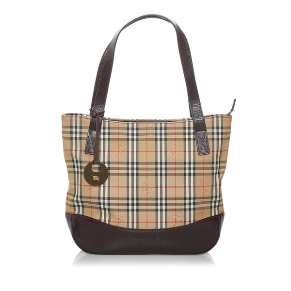 バーバリー ノバチェック ベージュ キャンバス レザー ハンドバッグ レディース BURBERRY 【中古】