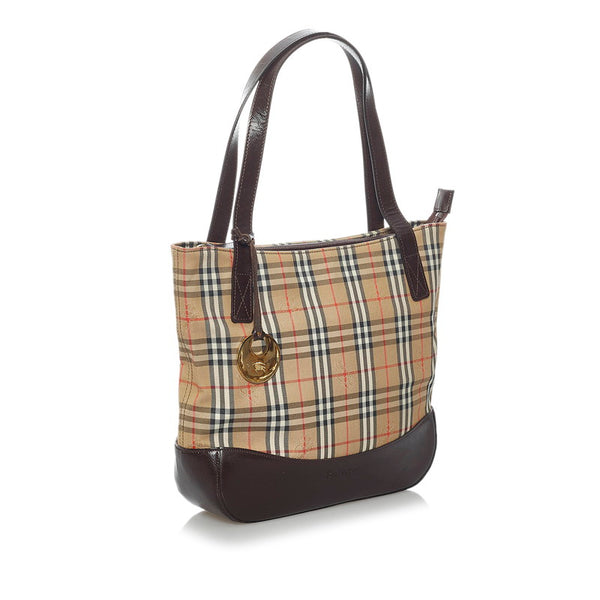 バーバリー ノバチェック ベージュ キャンバス レザー ハンドバッグ レディース BURBERRY 【中古】