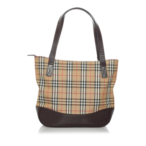 バーバリー ノバチェック ベージュ キャンバス レザー ハンドバッグ レディース BURBERRY 【中古】