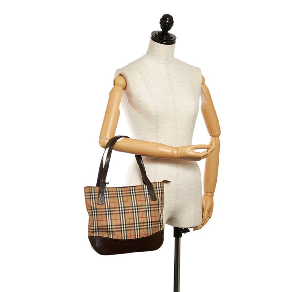 バーバリー ノバチェック ベージュ キャンバス レザー ハンドバッグ レディース BURBERRY 【中古】