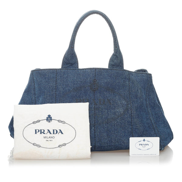 プラダ カナパ トートバッグ B1872B ブルー デニム レディース PRADA 【中古】