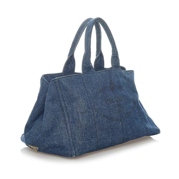 プラダ カナパ トートバッグ B1872B ブルー デニム レディース PRADA 【中古】