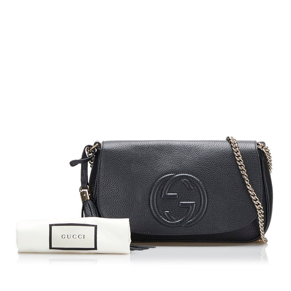 グッチ インターロッキングG ソーホー 斜め掛け チェーンショルダーバック 536224 ブラック レザー レディース GUCCI 【中古】