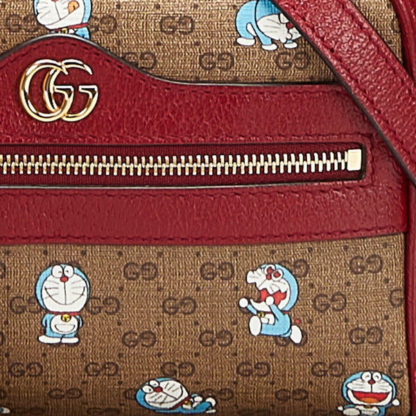 グッチ マイクロ GG スプリーム ドラえもん 斜め掛け ミニ ショルダーバッグ 647784 ブラウン ボルドー PVC レザー レディース GUCCI 【中古】
