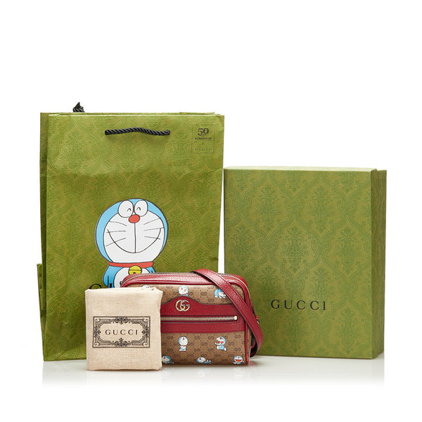 グッチ マイクロ GG スプリーム ドラえもん 斜め掛け ミニ ショルダーバッグ 647784 ブラウン ボルドー PVC レザー レディース GUCCI 【中古】