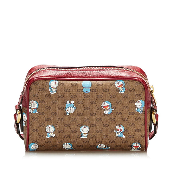 グッチ マイクロ GG スプリーム ドラえもん 斜め掛け ミニ ショルダーバッグ 647784 ブラウン ボルドー PVC レザー レディース GUCCI 【中古】