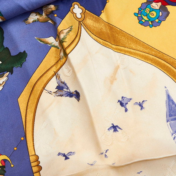 エルメス カレ90 LE CARNAVAL DE VENISE ベニスのカーニバル スカーフ ブルー マルチカラー レッド シルク レディース HERMES 【中古】