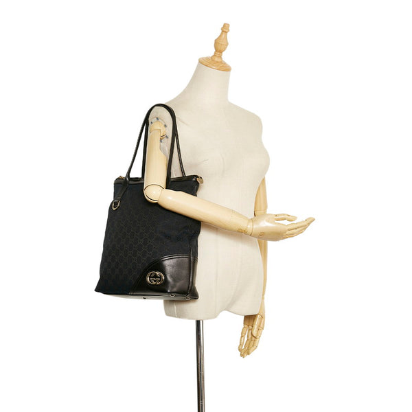 グッチ GGキャンバス インターロッキングG トートバッグ ショルダーバッグ 182492 ブラック  キャンバス レザー レディース GUCCI 【中古】