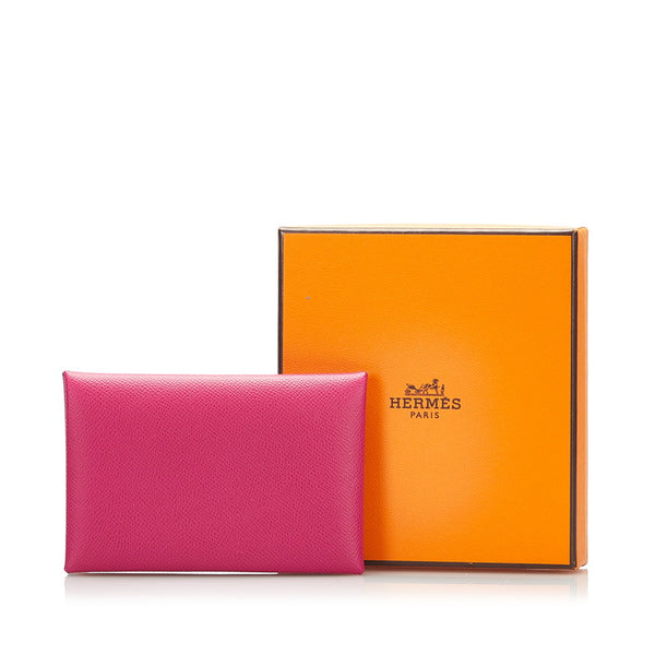 エルメス カルヴィ 名刺入れ カードケース ロースパープル ピンク レザー レディース HERMES 【中古】
