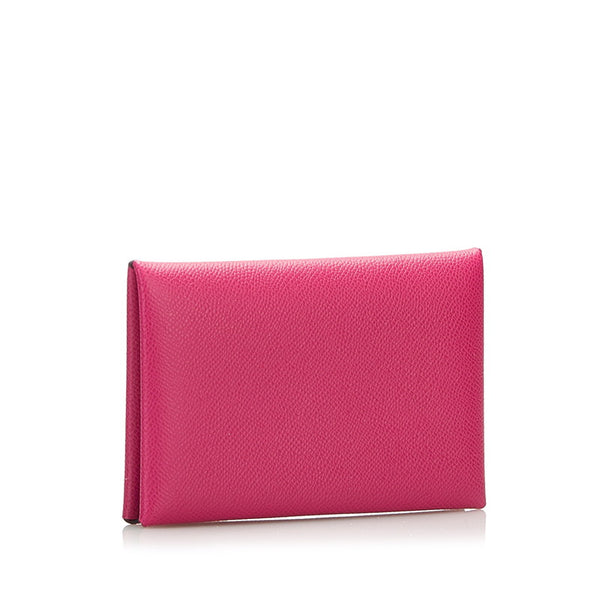 エルメス カルヴィ 名刺入れ カードケース ロースパープル ピンク レザー レディース HERMES 【中古】