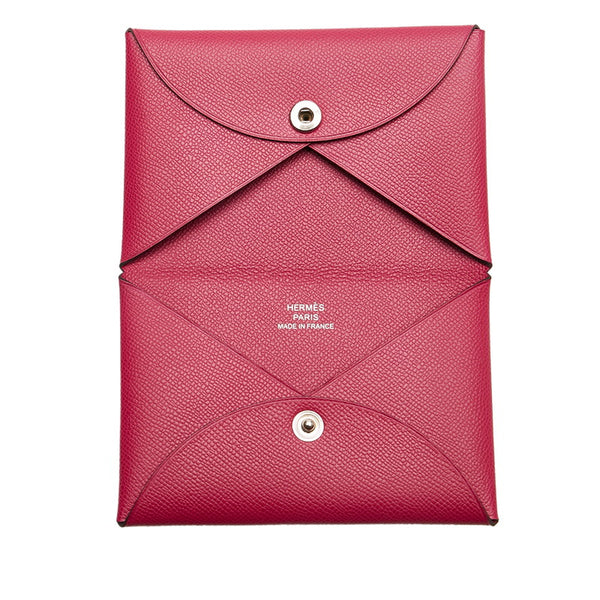 エルメス カルヴィ 名刺入れ カードケース ロースパープル ピンク レザー レディース HERMES 【中古】