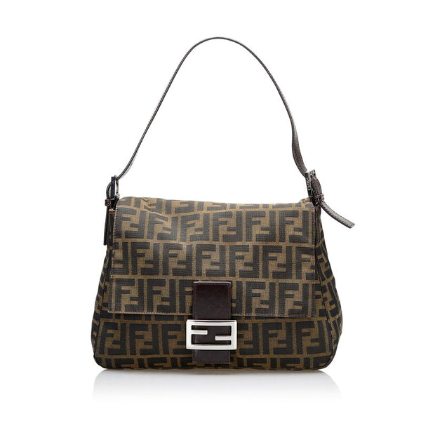フェンディ ズッカ マンマバケット ハンドバッグ ショルダーバッグ 26325 ブラウン キャンバス レザー レディース FENDI 【中古】