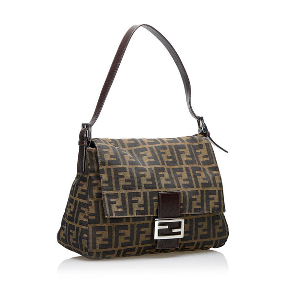フェンディ ズッカ マンマバケット ハンドバッグ ショルダーバッグ 26325 ブラウン キャンバス レザー レディース FENDI 【中古】