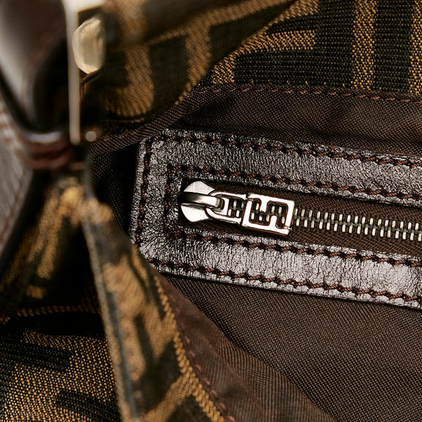 フェンディ ズッカ マンマバケット ハンドバッグ ショルダーバッグ 26325 ブラウン キャンバス レザー レディース FENDI 【中古】