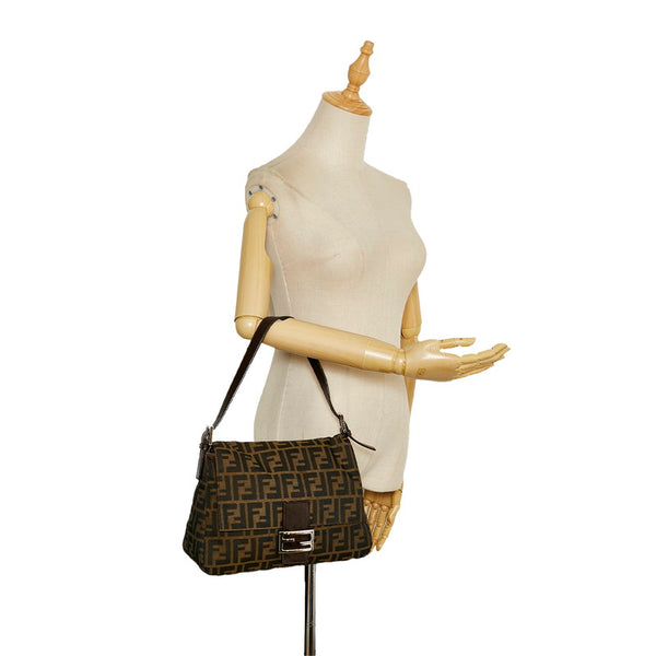フェンディ ズッカ マンマバケット ハンドバッグ ショルダーバッグ 26325 ブラウン キャンバス レザー レディース FENDI 【中古】