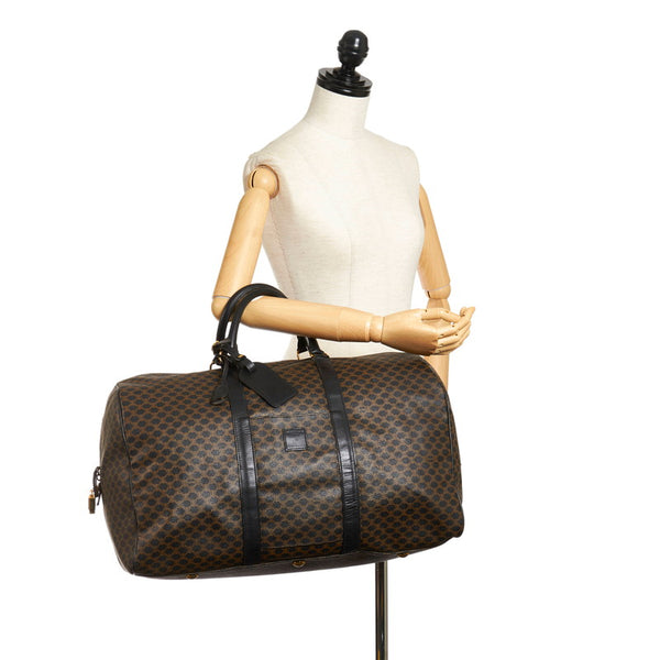 セリーヌ マカダム ボストンバッグ ダークブラウン PVC レザー レディース CELINE 【中古】