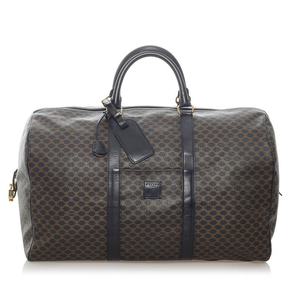 セリーヌ マカダム ボストンバッグ ダークブラウン PVC レザー レディース CELINE 【中古】