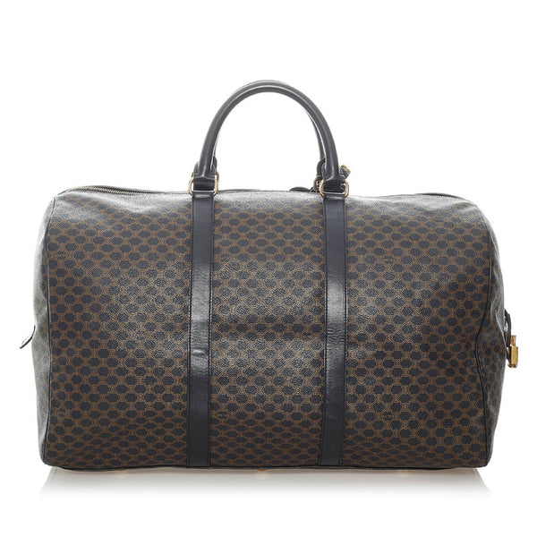 セリーヌ マカダム ボストンバッグ ダークブラウン PVC レザー レディース CELINE 【中古】