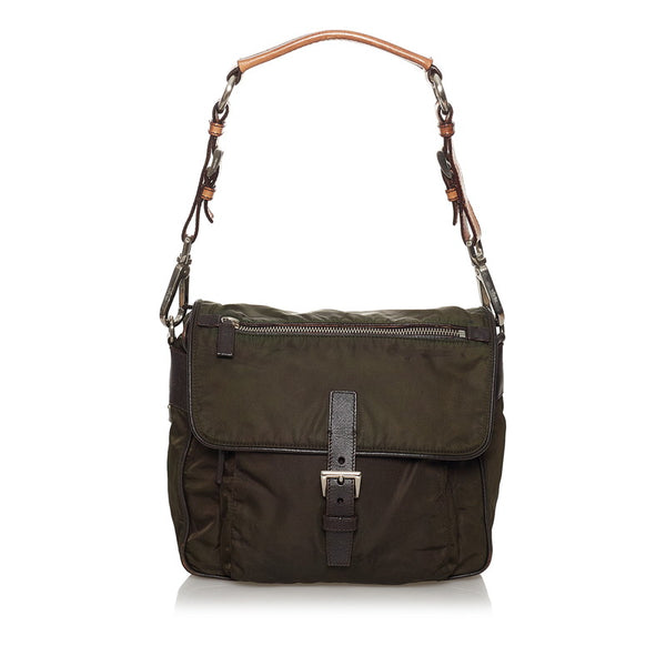プラダ カーキ ナイロン レザー 肩掛け ショルダーバッグ レディース PRADA 【中古】