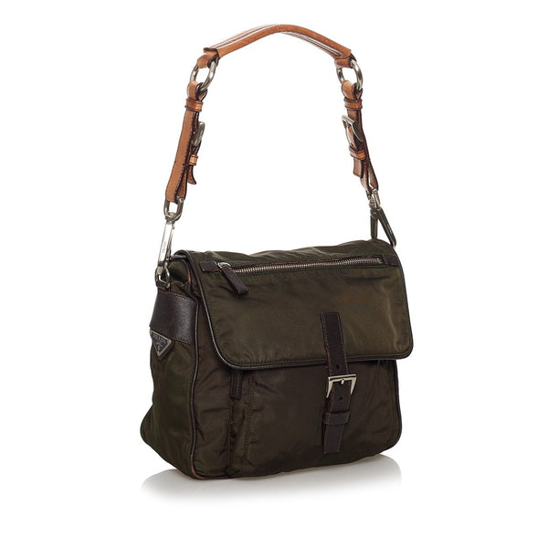 プラダ カーキ ナイロン レザー 肩掛け ショルダーバッグ レディース PRADA 【中古】