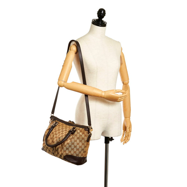 グッチ GGキャンバス ハンドバッグ ショルダーバッグ 2WAY 247902 ベージュ ブラウン キャンバス レザー レディース GUCCI 【中古】