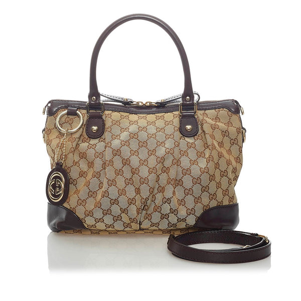 グッチ GGキャンバス ハンドバッグ ショルダーバッグ 2WAY 247902 ベージュ ブラウン キャンバス レザー レディース GUCCI 【中古】