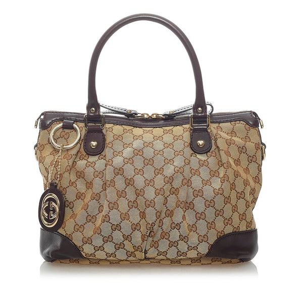 グッチ GGキャンバス ハンドバッグ ショルダーバッグ 2WAY 247902 ベージュ ブラウン キャンバス レザー レディース GUCCI 【中古】