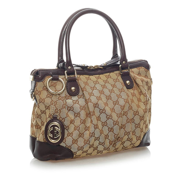 グッチ GGキャンバス ハンドバッグ ショルダーバッグ 2WAY 247902 ベージュ ブラウン キャンバス レザー レディース GUCCI 【中古】