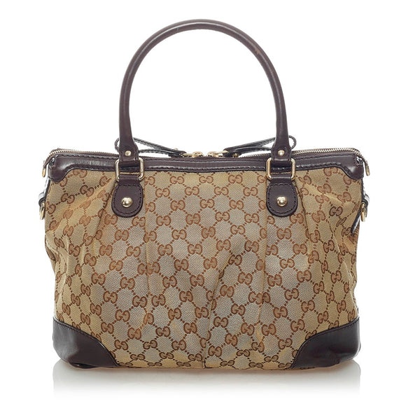 グッチ GGキャンバス ハンドバッグ ショルダーバッグ 2WAY 247902 ベージュ ブラウン キャンバス レザー レディース GUCCI 【中古】