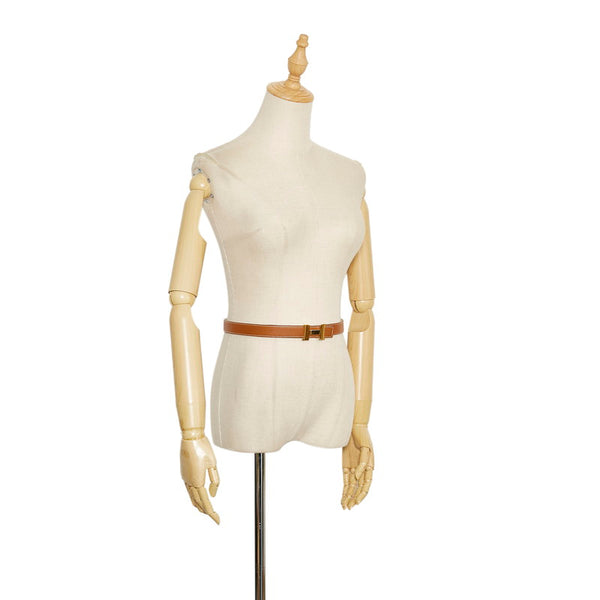 エルメス Ｈバックル ベルト ブラウン ゴールド レザー メッキ レディース HERMES 【中古】
