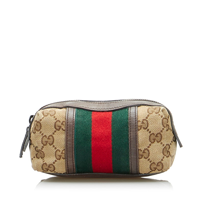 グッチ GGキャンバス シェリーライン ポーチ 256639 ベージュ マルチ キャンバス レザー レディース GUCCI 【中古】