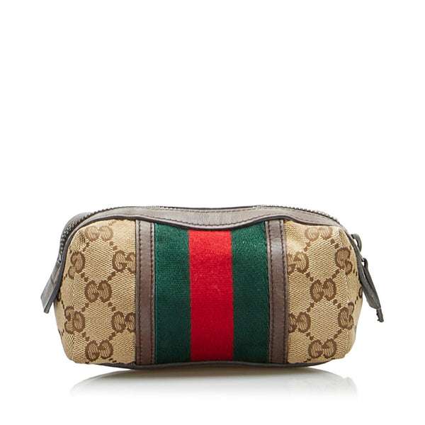 グッチ GGキャンバス シェリーライン ポーチ 256639 ベージュ マルチ キャンバス レザー レディース GUCCI 【中古】