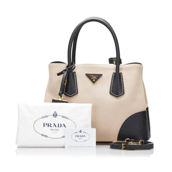 プラダ サフィアーノ ハンドバッグ ショルダーバッグ 2WAY BN2887 ベージュ ブラック キャンバス レザー レディース PRADA 【中古】