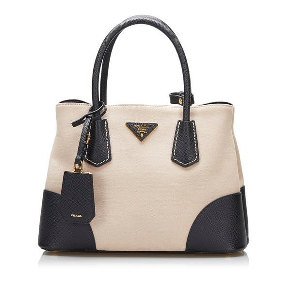 プラダ サフィアーノ ハンドバッグ ショルダーバッグ 2WAY BN2887 ベージュ ブラック キャンバス レザー レディース PRADA 【中古】