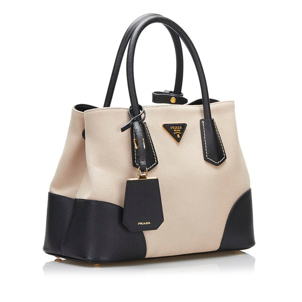 プラダ サフィアーノ ハンドバッグ ショルダーバッグ 2WAY BN2887 ベージュ ブラック キャンバス レザー レディース PRADA 【中古】