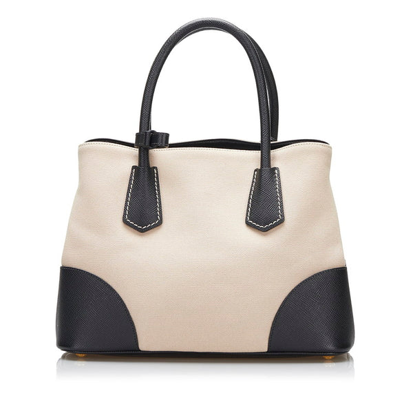 プラダ サフィアーノ ハンドバッグ ショルダーバッグ 2WAY BN2887 ベージュ ブラック キャンバス レザー レディース PRADA 【中古】