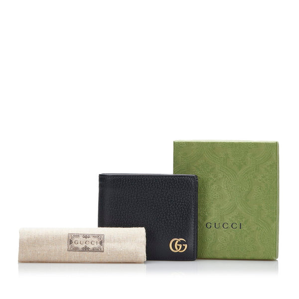 グッチ GGマーモント ダブルG 二つ折り財布 コンパクトウォレット 428725 ブラック レザー レディース GUCCI 【中古】