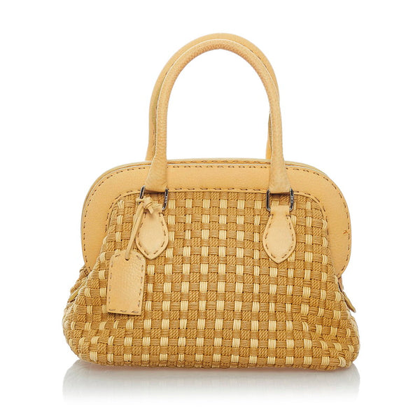 フェンディ セレリア アデーレ ハンドバッグ 8BN127 イエロー ベージュ 麻・リネン レディース FENDI 【中古】