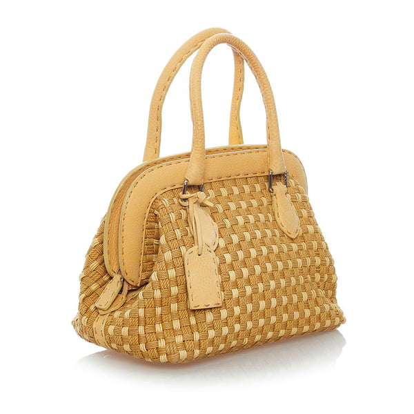 フェンディ セレリア アデーレ ハンドバッグ 8BN127 イエロー ベージュ 麻・リネン レディース FENDI 【中古】