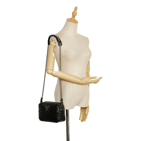 プラダ ダイアグラム クロスボディバッグ チェーンショルダーバッグ 1BH083 ブラック レザー レディース PRADA 【中古】
