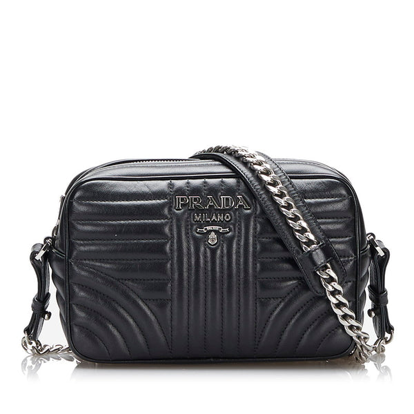 プラダ ダイアグラム クロスボディバッグ チェーンショルダーバッグ 1BH083 ブラック レザー レディース PRADA 【中古】